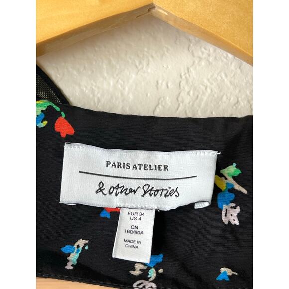& Other Stories Black Floral Wrap Midi Dress Size 4 - Picture 2 of 4